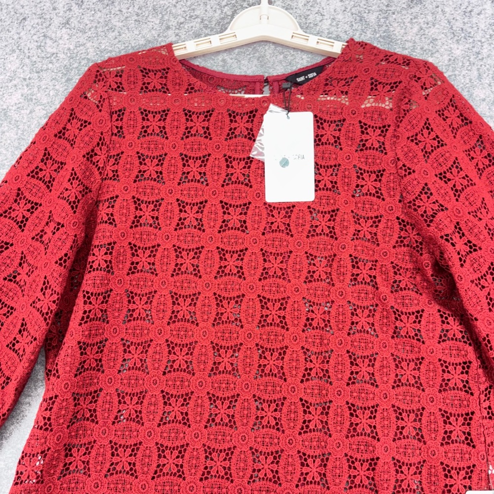 Saint + Sofia Sadie Blouse Burgundy Organic Cotton Lace Eyelet Top USA 10 NEW - Picture 9 of 11